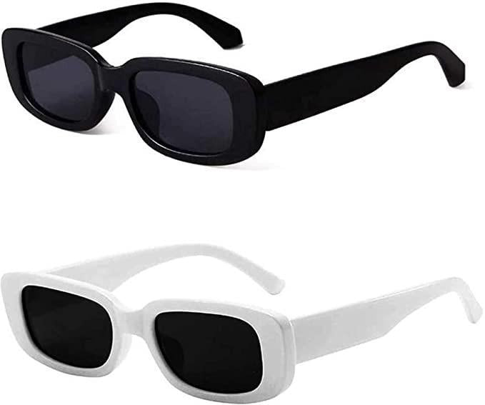 Rich Club Rectangle Sunglasses for Women Retro Driving Glasses 90?s Vintage Fashion Narrow Square Frame UV400 Protection (Combo)